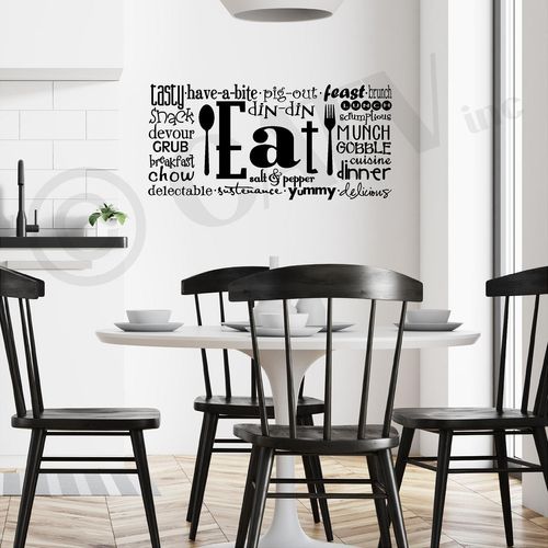Eat Phrases Vinyl Lettering Wall Decal Sticker (12.5"H x 27"L, Black)