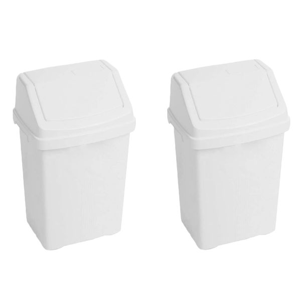 (𝐒𝐞𝐭 𝐨𝐟 𝟐) Swing Bin Under Kitchen Cabinet Dust Bin Storage Bin Food Grade Plastic Swing Top Waste Rubbish Garden Compost Bin - Made in UK (Small (8 Litre), Ice White)