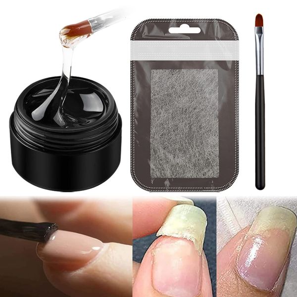 Nail Glue Instant Cracked Nail Repair Gel, Nail Treatment Repair Gel, Nail Repair Kit for Broken Natural Nails, Split Nail Repair Glue Gel Nails, Nail Repair Projection Gel Mottled(20g With Brush)