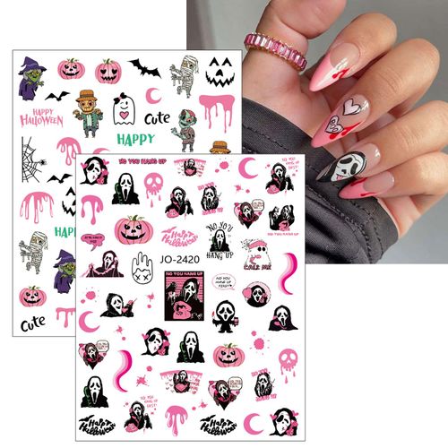 JMEOWIO Halloween Adesivi Unghie Nail Art 12 Fogli Stickers Unghie Autoadesivi Decorazioni Unghie Nail Art Disegni