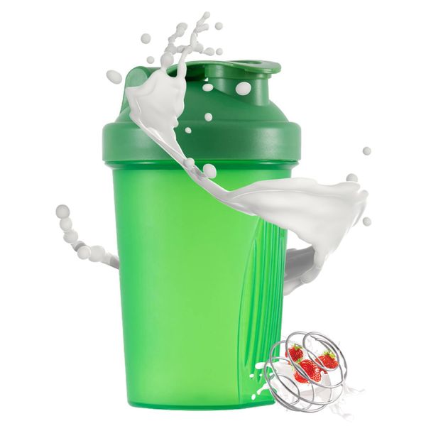 Toced Protein Shaker Bottle with Stainless Steel Mixball, Mini Water Bottle for Protein Shakes with Leakproof Flip On Lid, BPA Free, Perfect for Protein & Supplement Shaker Bottle 400ml (Green)