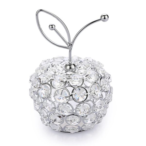 TOLIDA Sparkly Crystal Apple Fruit Ornament Artificial Fruit Sculpture Figurine Centerpiece Decor for Home Dining Table, Wedding/Birthday Party (Apple, Silver)