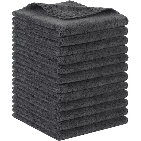 SUNLAND Microfiber Face Cloth Reusable Makeup Remover Facial Cleansing Towel Ultra Soft Face Washcloth 12inchx12inch 12 Pack Dark Grey