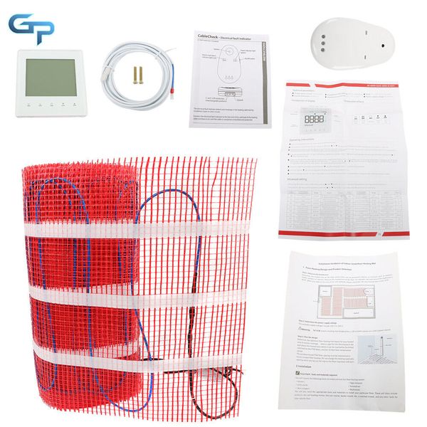 Electric Tile Radiant Warm Floor Heat Heated Kit, 100 Sqft Mat + Thermostat 120V