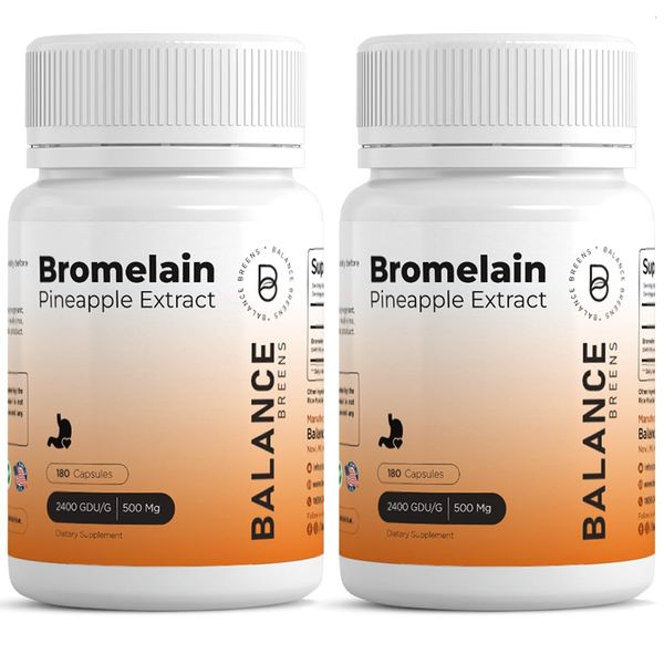 Bromelain 500mg, 180 Capsules - Pineapple Extract Digestive Enzyme - Supports Digestion and Joint Support Supplement - by Balance Breens