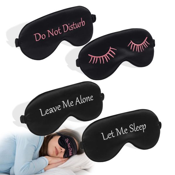 4 Pack Eye Mask for Sleeping Silky Funny Soft Satin Sleep Shade Cover Blindfold with Elastic Strap Travel Nap Blackout for Women Men