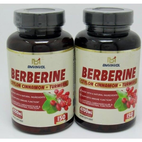 2 Bottles BMVINVOL Berberine Ceylon Cinnamon + Turmeric 150 Capsules ea