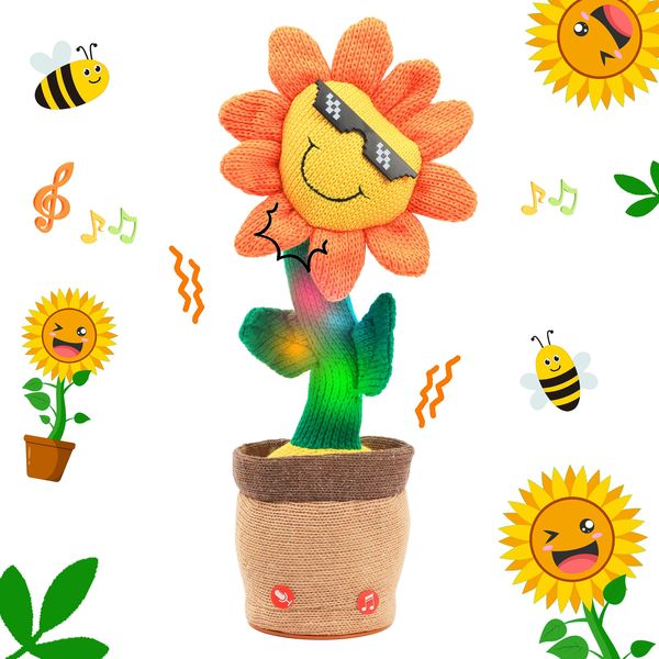 Easfan Dancing Sunflower Singing Talking Shaking Glowing Interactive Toy Repeats What You Say Electric Cute Sunflower Plush Toy Birthday Christmas Festival Gifts for Toddlers Kids,13.5’’