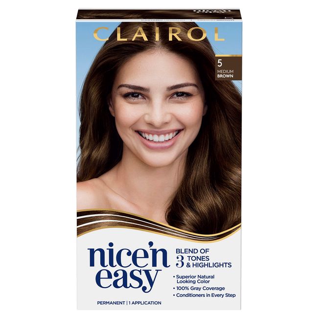 Clairol Nice'n Easy Permanent Hair Dye, 5 Medium Brown Hair Color, Pack of 1