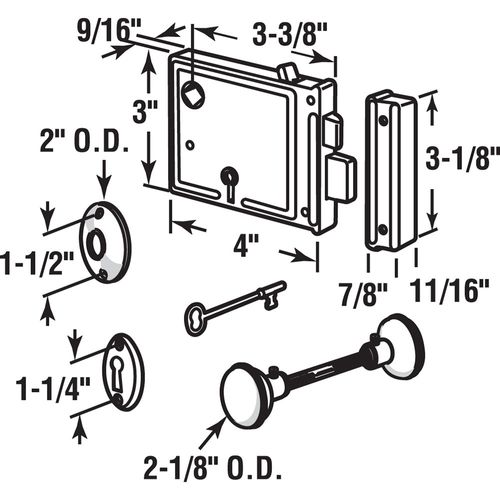 Prime-Line E 2478 Horizontal Trim Lock Set, 3-3/8 In. Backset, Black Housing w/Brass Plated Knobs (1 Set)