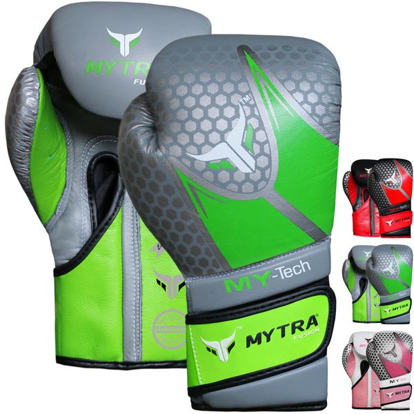 Mytra Fusion My-TECH Boxing Gloves Real Leather 10oz 12oz 14oz 16oz Boxing Gloves for Training Punching Sparring Punching Bag Boxing Bag Gloves Punch Bag Mitt Muay Thai Kickboxing Gloves