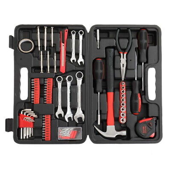 148 Piece Red Iron Tool Set for Home Improvement and Repair Kit