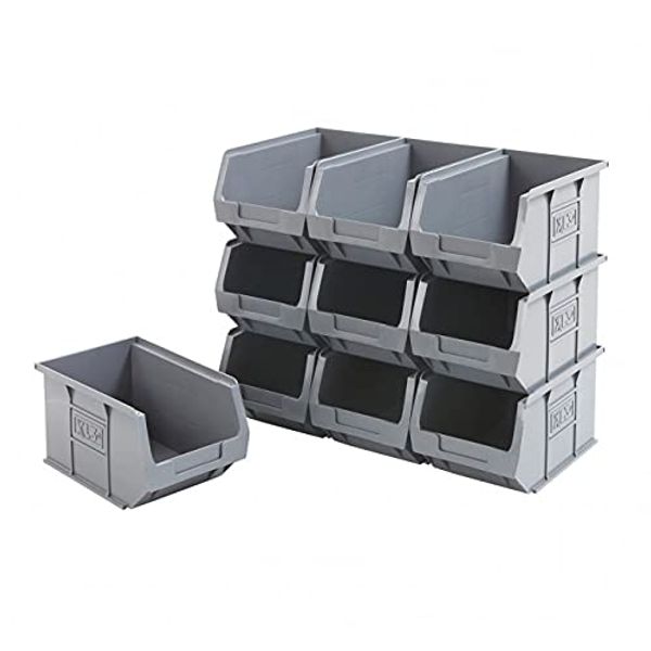 BiGDUG Plastic Parts Bins Packs Small Component Storage Boxes Garage Organiser (10 125h x 150w x 240d mm Grey)