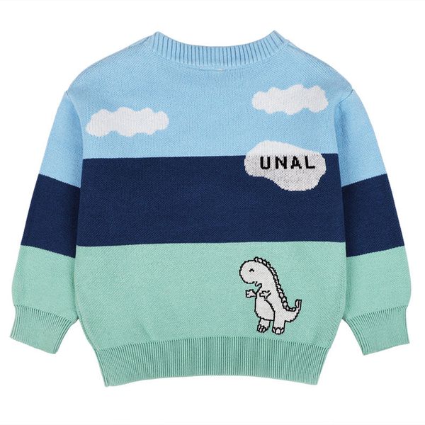 Baby Boy Little Dinosaur Graphic Colorblock Design Long Sleeves Knit Sweater - 90 (12-24M) / Blue