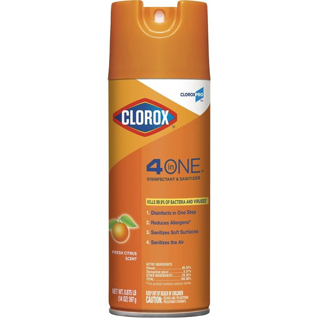 CloroxPro 4 in One Disinfectant & Sanitizer Aerosol Spray, Clorox Cleaning, Healthcare Cleaning and Industrial Cleaning, Citrus, 14 Ounces - 31043