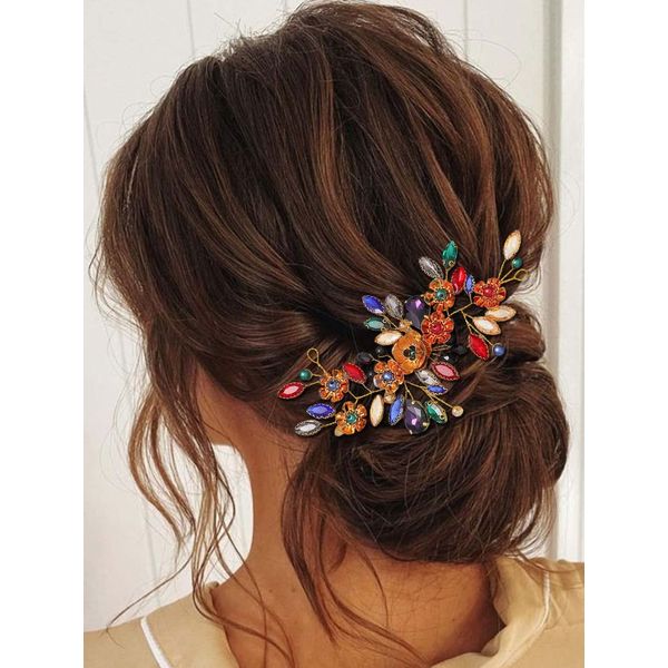 Ushiny Kristall Braut Hochzeit Stirnband Gold Braut Haar Ranke Blume Haarschmuck Abschlussball Perlen Kopfschmuck für Frauen und Mädchen