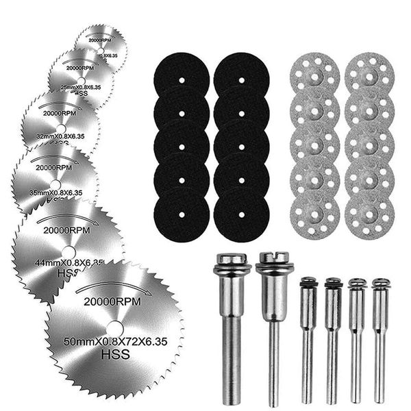 Cutting Discs for Dremel, Rotary Tool Accessories 1/8" Shank, 10pcs Diamond Cutting Wheels and 6pcs HSS Circular Saw Blades and 10pcs Resin Cutting Discs For Wood Plastic Metal Stone