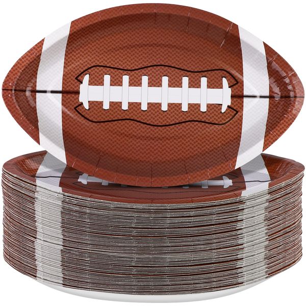 ADXCO 100 Pieces Football Shaped Disposable Paper Plates Football Party Plates Football Party Supplies for Football Theme Party Supplies Sports Game Birthday Decoration, 9.4 x 5.9 Inch