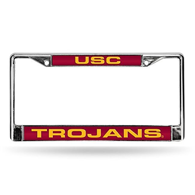 NCAA Rico Industries Laser Cut Inlaid Standard Chrome License Plate Frame, USC Trojans - Red Insert