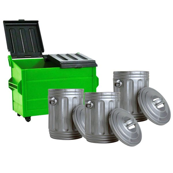 Green Dumpster & 3 Trash Cans for Wrestling Action Figures