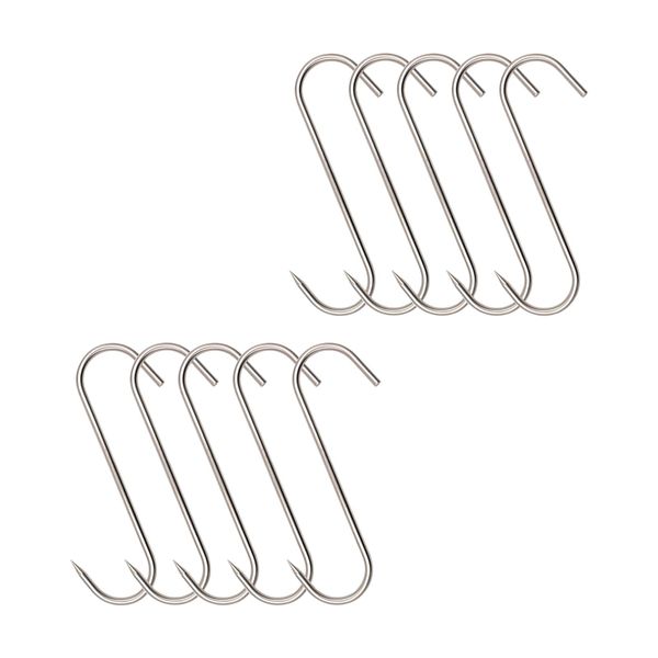 Incauca 10 Pieces Meat Hook, 6.9 Inch 4mm Meat Hooks for Butchering Hanging Smoker Grilling, Stainless Steel S Shaped Hooks, Butcher Hook for Meat Processing Beef Chicken Bacon BBQ