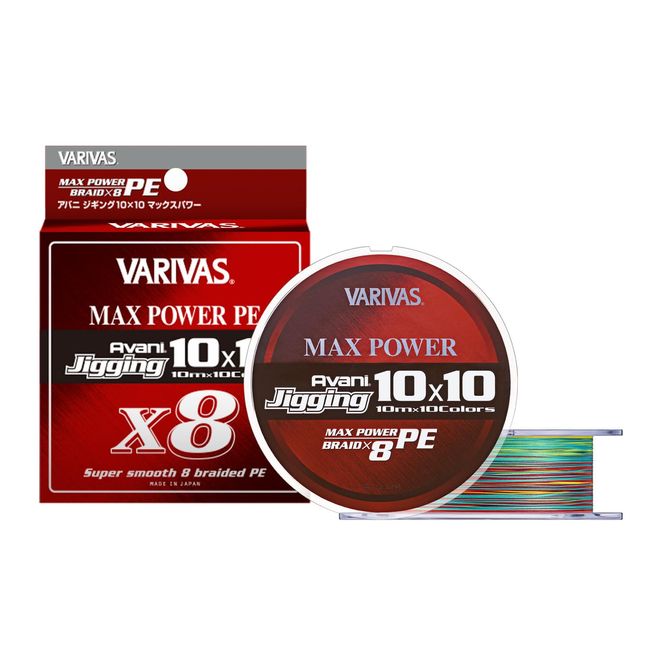 VARIVAS PE LINE AVANI Jigging 10 x 10 Max Power PE X8 600 m No. 2 33 lb, 8 Pieces, 10 Colors