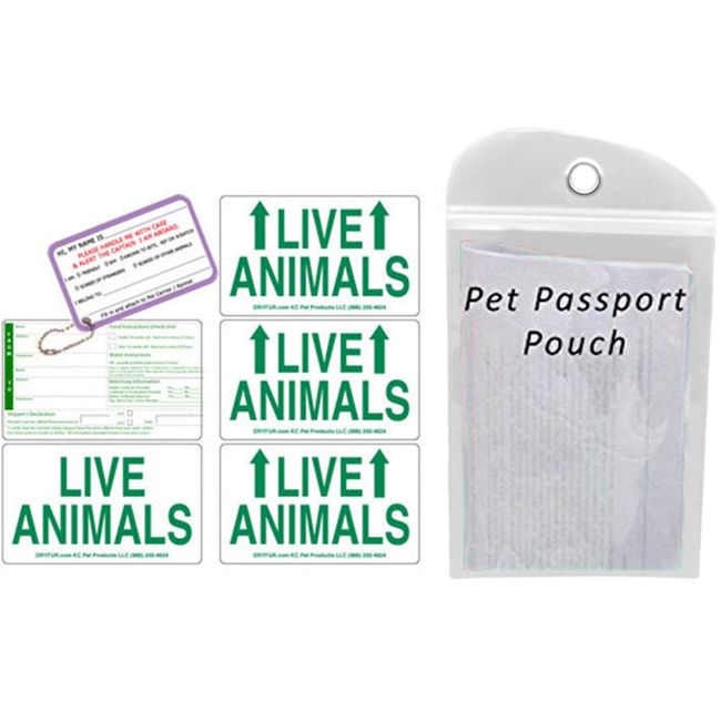 Live Animal Label Set of 5 Stickers w/Pet Passport Pouch Clear