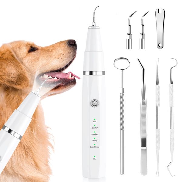 Ni-SHEN Dog Plaque Remover for Teeth，Pet Ultrasonic Tooth Cleaner Toothbrush，Teeth Cleaning Kit -Tartar Remover for Teeth Stains for Dogs and Cats (White)