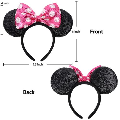 HXPLN Mouse Ears Headband, Classic Mouse Ears for Women Girls Adult, Shiny Headband for Park Trips Party Cosplay Costumes (Polka Dot Pink)
