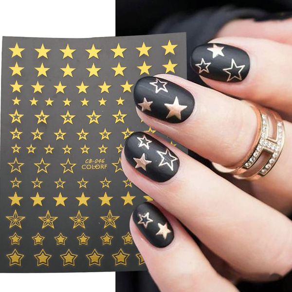 4th of July Nail Art Stickers Star Nail Sticker Dacal Independence Day Nail Art Sticker Decal Glod Sliver Black White Star 3D-adhesive Nial Design for Nail Art Decoration Supplies Manicure Tip