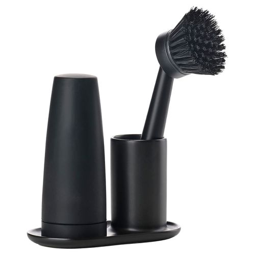 Zone Denmark Singles 3 Piece Washing Up Set with Washing Up Brush, Detergent Dispenser and Holder, Black