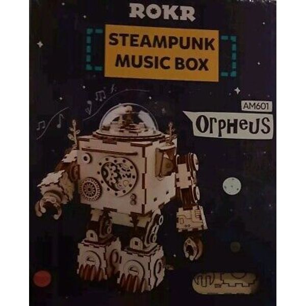 NEW ROKR Wooden 3d Mechanical Robot Music Box Kit Puzzle STEAMPUNK  DIY ROBBIE