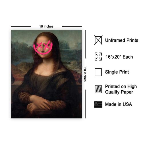 Poster Master Smile Face Print - Mona Lisa Painting Poster - Altered & Pop Art - Modern Gift for Men & Women - Minimal Wall Decor for Bedroom, Living Room or Office - 16x20 UNFRAMED Wall Art
