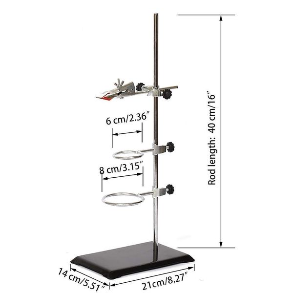 feedal Chemistry Laboratory Retort Stand – Lab Support Stand (21x14cm), 2 Retort Rings (Dia. 5cm/7.3cm), Rod (Length 40cm) and Flask Clamp