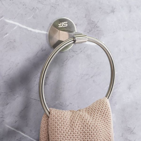 JS Towel Holder 2 PACK Self Adhesive Towel Rail Stainless Steel 7.08inch/15.75cm Towel Ring Shower Bathtub Robe & Bath Towel,No Drilling