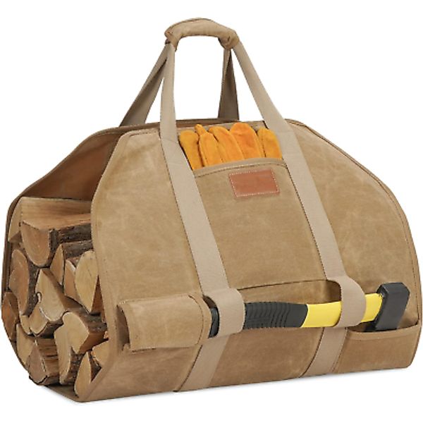 Firewood Log Carrier Waxed Canvas Tote Bag with Handles, Heavy Duty Firewood for