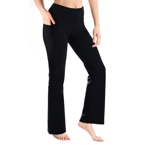 Yogipace,Side Pockets,Women's Bootcut Yoga Pants Workout Pants with Side Pockets,31",Black,Size S