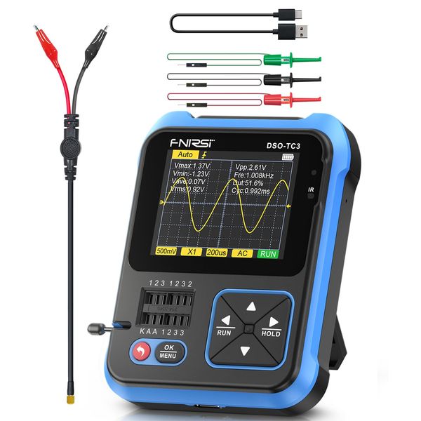 DSO-TC3 3 in 1 Digital Multimeter, Tester, Oscilloscope, Signal Generator, Portable Handheld Oscilloscope, 500kHz Bandwidth, Supports 10MS/s Sample Rate, Backlight, Diode Transistor and LCR Detection,