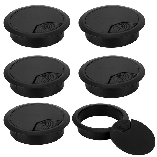 8 Pack 80mm Plastic Desk Cable Grommets, Black Wire Organizer Caps, Round PC Computer Port Cable Hole Cover Plug Bushings, Perfect for Hide Data Cords in Office Desk, TV Stands, Tabletops and More