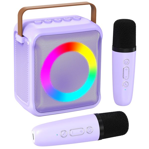 Ankuka Karaoke Toys for Kids & Adults with 2 Microphones, Portable Karaoke Machine with LED Light and Voice Changing Effects, Gifts for Age 3-18 Kids Boys Girls Families Birthday Party (Purple)