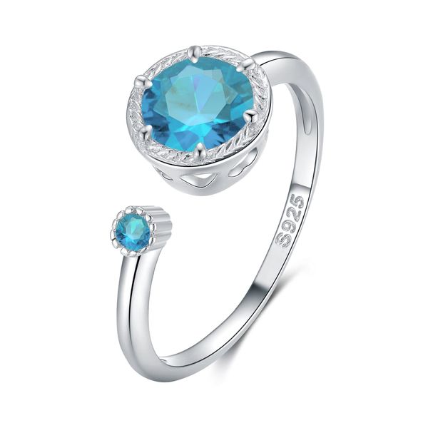 Qings Birthstone Rings Made of Birthstone 925 Sterling Silver, Small Cubic Zirconia Adjustable Open Rings, Cubic Zirconia