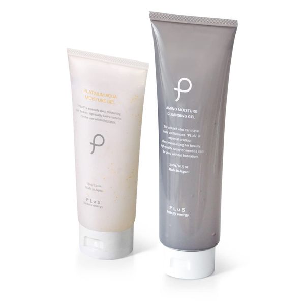 [Official Limited Edition Special Set] PLuS [Cleansing Gel/All-in-One Gel] Time-Saving Skin Care Set [Drop + Give = 2 Steps] Hyaluronic Acid Ceramide (Platinum) Aqua Moisture Cure Gel 5.3 oz (150 g) + Amino Moisture Cleansing Gel Tube Type 10.6 oz (300 g)