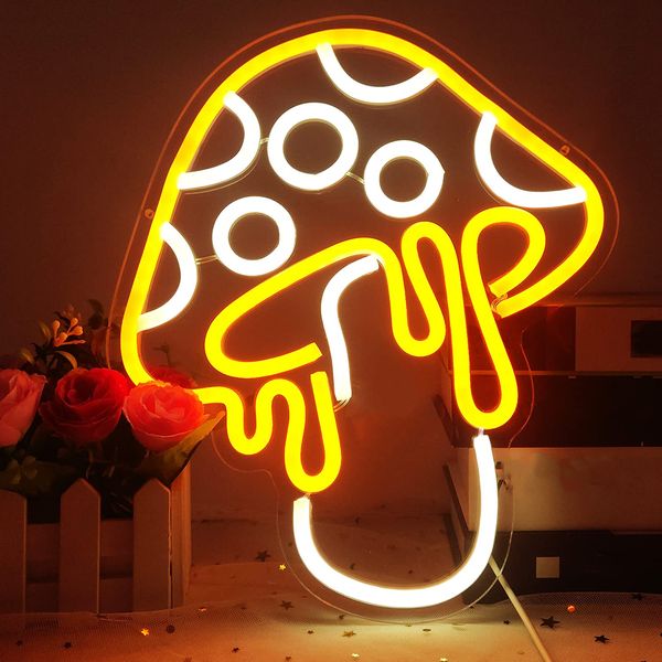 Mushroom Neon Sign Dimmable Led Cute Night Light 3d Wall Art Mushroom Neon Signs For Game Room Bedroom Decor Holiday Gift For Children Kids Girl