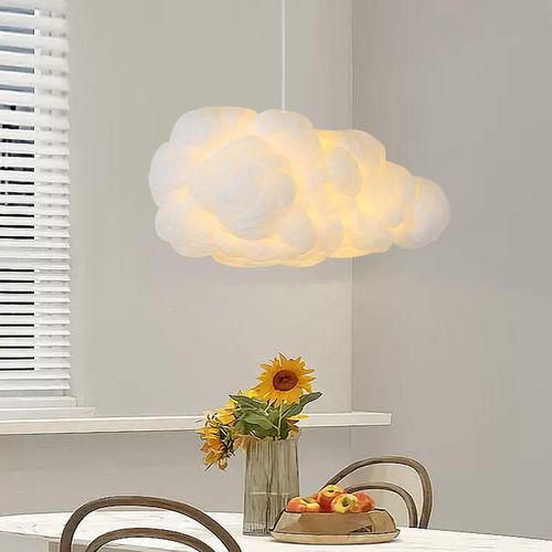Xisakaca Cloud Pendant Hanging Light Fixture, Modern Fluffy Ceiling Lighting Chandelier, White Lamp Shade Lampshade for Children Girls Kids Living Room (35cmx20cm)