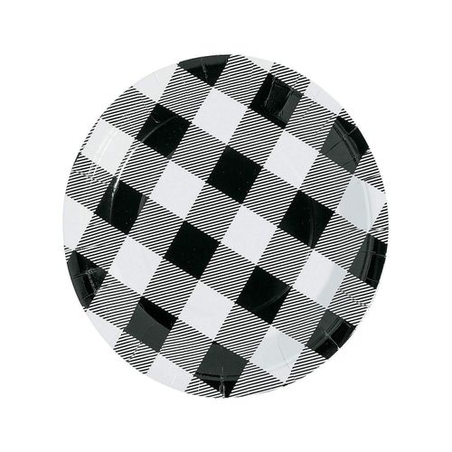 Fun Express BLACK & WHITE BUFFALO PLAID DINNER PLATE - Party Supplies - 8 Pieces