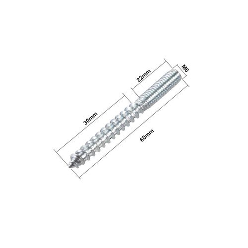 sourcing map M6 Hanger Bolts Length 2-3/8"(60mm) Double Headed Bolts Self-Tapping Screw 6mm Wood Joint Furniture Legs 12pcs