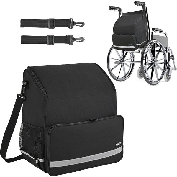 Wheelchair Bags to Hang on Back,11 Pockets Wheelchair Backpack Bag,Wheelchair Accessories Pouch for Adults,Accessories Storage Bag for Wheelchair with Thermal Insulation Pocket