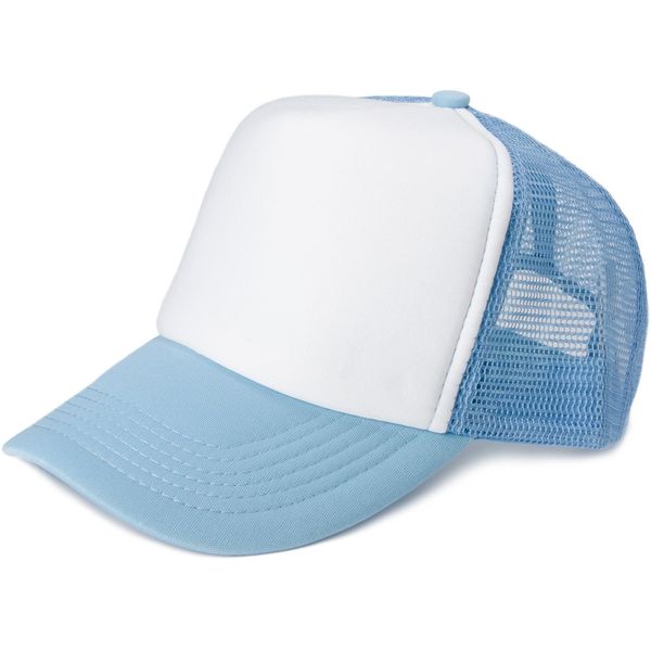 styleBREAKER Unisex 5-Panel Mesh Cap, Trucker Baseball Cap, Basecap, Click und Snap Verschluss verstellbar 04023007, Farbe:Weiß-Hellblau