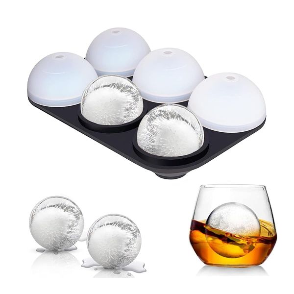 Ice Cube Tray, Round Ice Ball Maker, Large Ice Tray, 2.4 inches (6 cm) / 1.8 inches (4.5 cm) Diameter Melt-Resistant Clear Ice Leak Free Dishwasher Safe Rock Ice Beer Whiskey Highball Ice Cream Juice