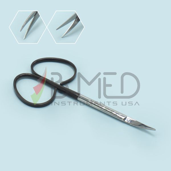 OR Grade Ribbon Iris Scissors 4" Curved Super Cut Micro Ophthalmic  Surgical 